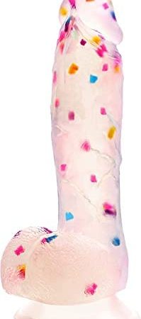 Realistic Premium Silicone Suction Dildo 7+ Inch, Confetti/Glitter, Sticks to Walls, Mirrors, Glass, Tiles