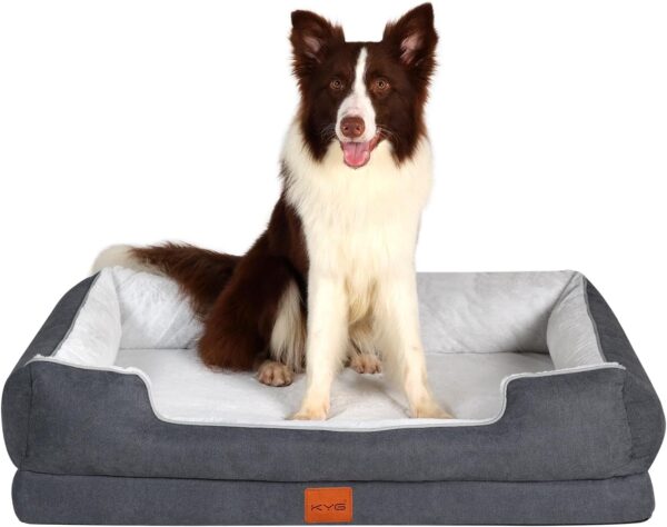 KYG Large Dog Bed Sofa Orthopedic Dog Bed With Removable & Waterproof Cover Dog Couch With Luxury Cozy Flexible Faux Fur Surface Pet Bed With U-Shape Bolster Fits up to 34kg, 90 * 70 * 20cm