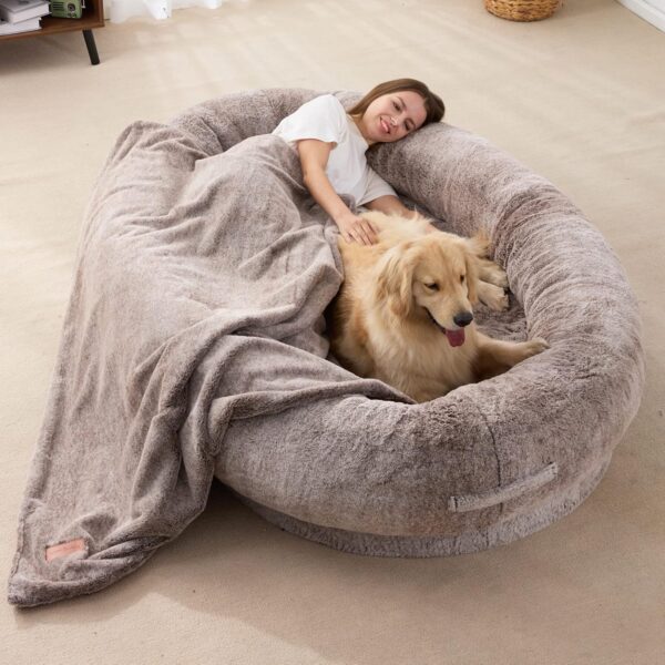 Large Human Dog Bed Bean Bag Dog Bed for Adults Human-Sized Large Dog Bed Floor Pillow Dog Bed for Pets, with Blanket Cover (Gradient Brown)