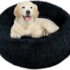 Comfy Donut Dog Bed Medium Washable - Anti Anxiety Stress Relief Calming Ped Bed - Luxury Warm Fluffy Improved Sleep Amazingly Cat Bed Cuddler - Plush Anti Slip Round Bottom Puppy Nest (L,Dark Gray)