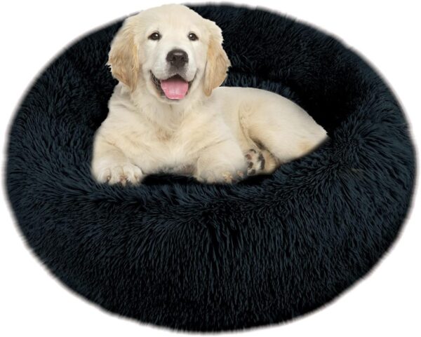 Comfy Donut Dog Bed Medium Washable - Anti Anxiety Stress Relief Calming Ped Bed - Luxury Warm Fluffy Improved Sleep Amazingly Cat Bed Cuddler - Plush Anti Slip Round Bottom Puppy Nest (L,Dark Gray)