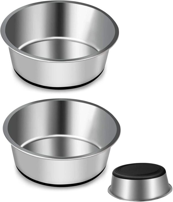 SUOXU Thick Stainless Steel Dog Bowls, Pet Feeding Bowls, Dog Cat Plate Bowls With Non-slip silicone Bases,Medium and Small Dog Feeder Bowls and Water Bowls(M-17cm)