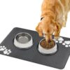 Lurowo Pet Feeding Mat Super Absorbent Dog Cat Food Mat with Rubber Non Slip Bottom Quick Dry Washable Dog Bowl Mat for Floors (Two Pairs of Paws Pattern-Dark Grey, 40 * 60cm)
