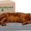 Furhaven Orthopedic Dog Bed for Large Dogs w/Removable Washable Cover, For Dogs Up to 75 lbs - Ultra Plush Faux Fur & Suede Luxe Lounger Contour Mattress - Gray, Jumbo/XL
