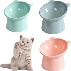 3Pcs Plastic Raised Cat Bowl Tilted 15 Degrees Elevated Cat Food and Water Bowls Set Anti Vomit Dog Kitten Food Dishes Pet Feeder for Cats and Small Dogs