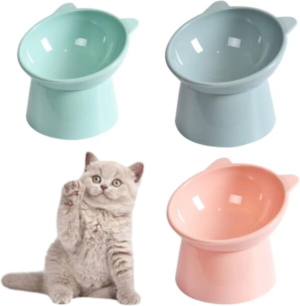 3Pcs Plastic Raised Cat Bowl Tilted 15 Degrees Elevated Cat Food and Water Bowls Set Anti Vomit Dog Kitten Food Dishes Pet Feeder for Cats and Small Dogs