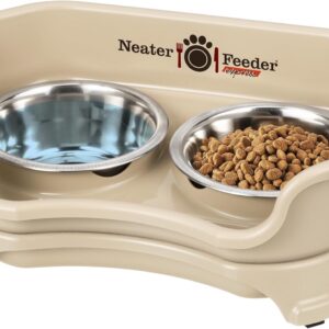 Neater Feeder Express Elevated Dog Bowls by Neater Pet Brands – Dog Bowls with Stand - Stainless Steel Food and Water Bowls – Raised Dog Bowl Set for Small Dogs, Almond