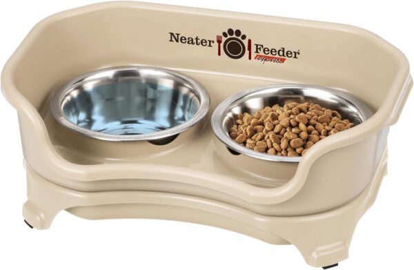 Neater Feeder Express Elevated Cat Bowls by Neater Pet Brands – Cat Bowls with Stand - Stainless Steel Food and Water Bowls – Raised Cat Bowl Set for Cats, Almond