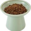 CEEFU Extra Wide Elevated Cat Bowls - Ceramic Cat Food Bowl 6.2" Raised Cat Food Bowls Elevated Shallow Cat Food Dish, Whisker Fatigue, Lead & Cadmium Free, 5" Good Height for Cat Feeding, Sage Green