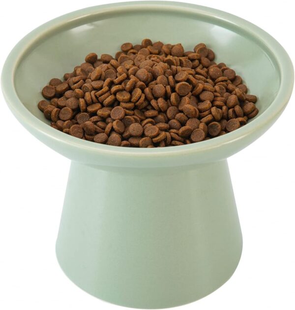 CEEFU Extra Wide Elevated Cat Bowls - Ceramic Cat Food Bowl 6.2" Raised Cat Food Bowls Elevated Shallow Cat Food Dish, Whisker Fatigue, Lead & Cadmium Free, 5" Good Height for Cat Feeding, Sage Green