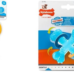 Nylabone Gentle Puppy Dog Teething Chew Toy Keys, Bacon Flavour, Small, for Puppies Up to 11 kg & Gentle Puppy Dog Teething X Bone Dental Chew Toy, Beef Flavour, Extra Small, for Puppies Up to 7 kg