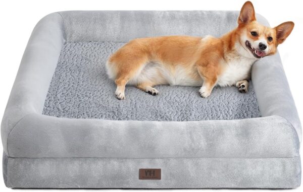 WESTERN HOME Dog Beds Large&Medium Washable, Orthopedic Scruffs Dog Bed With Bolster with Removal Cover and Non-skid Bottom,Grey, 71x58x17.5cm