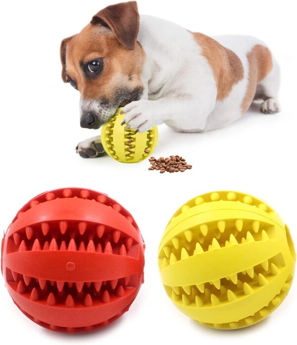 2 Pieces Dog Toy Ball 7cm Treat Dispenser Ball Toy Interactive Enrichment Dog Toys for Boredom Medium Large Dog Puzzle Toy Teeth Cleaning Chew Toy Exercise Game IQ Training Ball for Indoor Puppy Cat