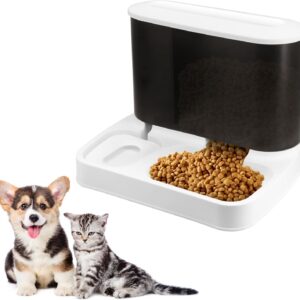 2-in-1 Automatic Cat Food and Water Dispenser Set Gravity Cat Feeder Dog Feeder and Waterer Dispenser for Small Dogs Puppy Cats Pets (White)