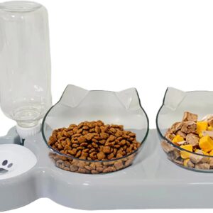 3-In-1 Cat Food And Water Bowl Set,Detachable Bowls For Cat Dog,Double Cat Bowls with Automatic Water Dispenser,Anti-Spill Feeder With Stand For Small Medium Dogs Cats