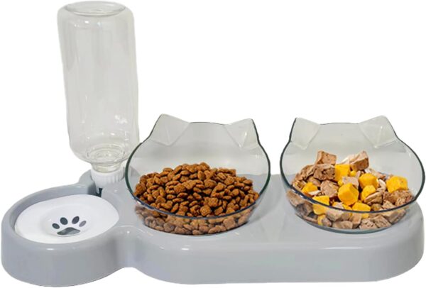 3-In-1 Cat Food And Water Bowl Set,Detachable Bowls For Cat Dog,Double Cat Bowls with Automatic Water Dispenser,Anti-Spill Feeder With Stand For Small Medium Dogs Cats