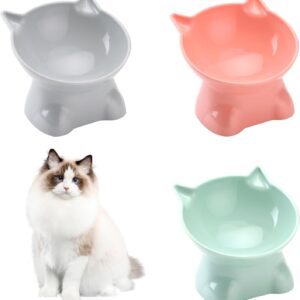 3 PCS Raised Cat Bowl, Elevated Cat Feeding Bowls with Stand Tilted, Pet Dog Cat Bowl Anti-Tipping, Anti Vomit Cat Food Bowl Feeding Water Bowl Cat Dishes 15° Tilted Raised Cat Feeder