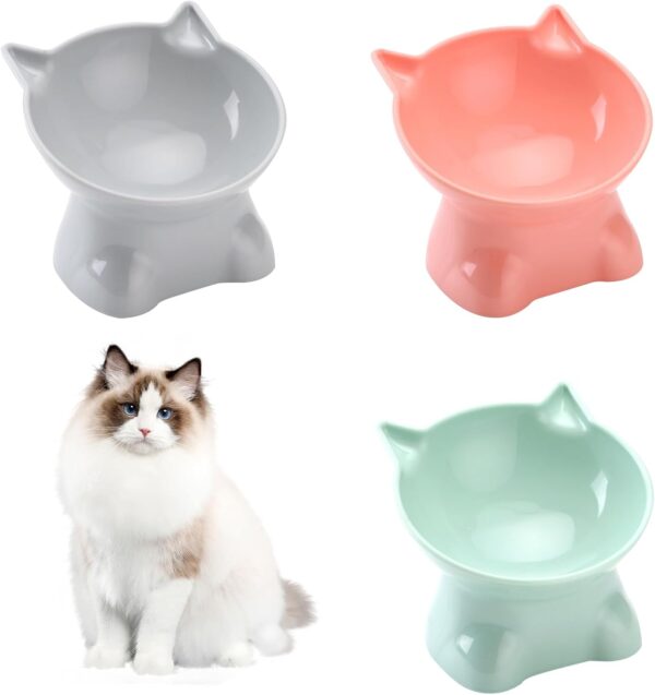 3 PCS Raised Cat Bowl, Elevated Cat Feeding Bowls with Stand Tilted, Pet Dog Cat Bowl Anti-Tipping, Anti Vomit Cat Food Bowl Feeding Water Bowl Cat Dishes 15° Tilted Raised Cat Feeder