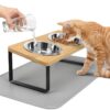 ACEONE Elevated Cat Bowls with Non Slip Mat, 15° Tilted Raised Anti Vomit Cat Feeder for Food and Water, Pet Feeding Station with 2 Stainless Steel Bowls