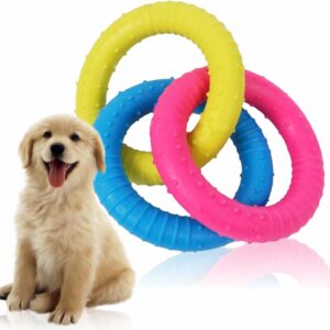 ADLAM Rubber Dog Toys Chew Toy Ring For Teething Dog Interactive Toys Dog Chews Teeth Cleaning For Large Medium Small Dogs Puppies Essentials Pet Training Accessories Assorted Color (1Pack)