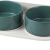 AHX Elevated Dog Food Water Bowl - Raised Dog Bowls with Stand Non Skid - Double Dog Feeding Bowl Set with Splash Proof Guard - Ceramic Pet Dish for Small to Medium Dogs and Large Cats