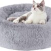 AKOFIC Calming Dog Cat Bed, Plush Donut Pet Bed Fluffy Comfy Dog Bed for Large Medium Small Dog Cat, Washable Round Faux Fur Cuddler Orthopedic Anxiety Relief Improved Sleep Anti-Slip (Light Grey)