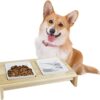 ALL FOR PAWS 2 X 400ML Elevated Dog Double Bowls, Ceramic Dog Bowls Small Size Dog with Wooden Frame,Dog Water Bowl,Cat Food Bowl,Best for Cats Small and Medium Dogs (M 9CM)