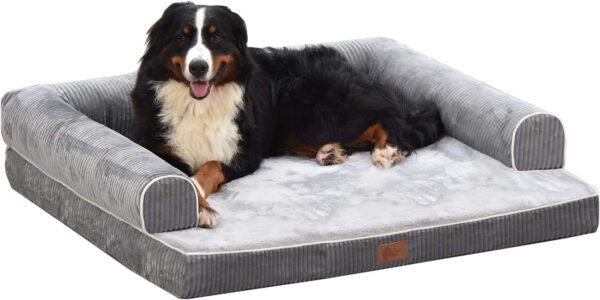 AcornPets® B-1412 Ultimate Extra Large Grey 10CM Solid Memory Foam Orthopaedic Dog Sofa Bed Fleece 110 x 95 CM For Large Dogs with 3 Side Handrails, Detachable and Washable