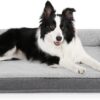 Afoddon Dog Bed for Medium Large Dogs, Egg Crate Foam Orthopedic Dog Bed with L-shaped Bolster Removeable Bed Cover, Non-skip Washable Faux Plush Raised Dog Bed Sofa Mattress Headrest L