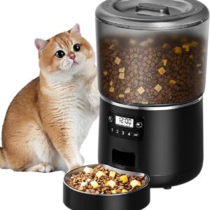 Automatic Cat Feeder, 4L Cat Feeder Automatic with Timer and Cat Bowl, Cat Food Dispenser Anti-blocking and Dual Power Supply