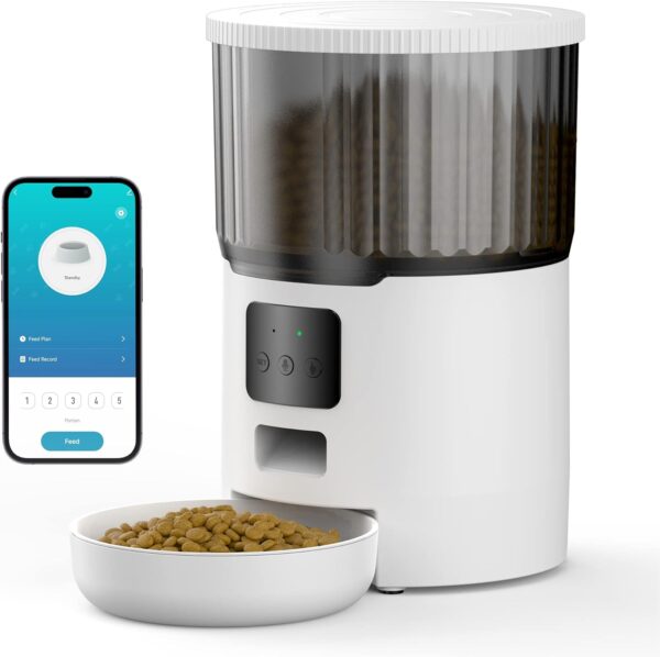 Automatic Cat Feeder, 4L Timed Food Dispenser with 10s Voice Recorder, UIOOQ 2.4GHz WiFi , APP Control,Twist Lock Lid,Up to 12 Portions 10 Meals Per Day, for dogs and cats