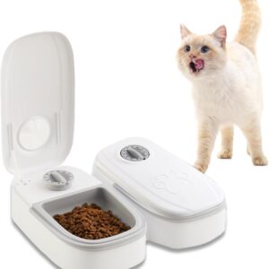 Automatic Pet Feeder, 700ml Automatic Cat Feeders, Cat Food Dispenser, 2-Meal Automatic Food Dispenser, Cat Feeder Automatic with 48H Timer, Dry and Wet Food Dispenser for Dogs Cats 28.5x7.5x24.5cm