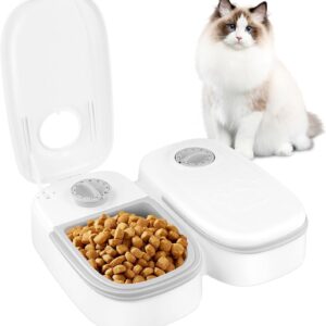 Automatic cat feeder 2 Pcs, 350ml Electronic Timed Dry and Wet Food Dispenser, 48-Hour Timer, Small and Medium Pets Automatic Food Feeder Set, Easy to Clean