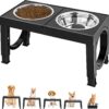 Aystkniet Elevated Dog Bowls for Medium Large Breed Dogs, 4 Height Adjustable Dog Raised Bowls Stand to 23cm, 27cm, 31cm, 35cm, 2 Thick Stainless Steel Dog Food Water Bowls, No Slip Dog Feeder