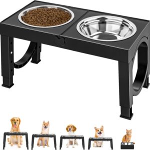 Aystkniet Elevated Dog Bowls for Medium Large Breed Dogs, 4 Height Adjustable Dog Raised Bowls Stand to 23cm, 27cm, 31cm, 35cm, 2 Thick Stainless Steel Dog Food Water Bowls, No Slip Dog Feeder