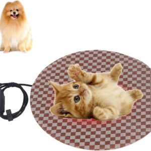 BAOFUYA Pet Heating Pad, 3 Levels Temperature Electric Mattress Blanket Round Plaid Pattern Cat Heat Pad for Cats Dogs Small Animals