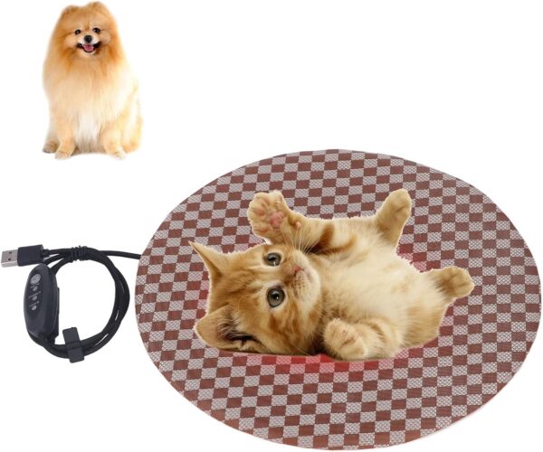 BAOFUYA Pet Heating Pad, 3 Levels Temperature Electric Mattress Blanket Round Plaid Pattern Cat Heat Pad for Cats Dogs Small Animals