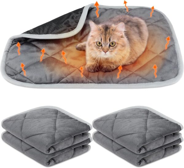 BBTO 4 Pack Self Heating Pet Mat Self Warming Dog Mat Reflects Heat Extra Warm Thermal Pad Washable Dog Cat Bed Crate Bed Mat Blanket for Outdoor and Indoor Pet (Gray, 16 x 20 Inch)