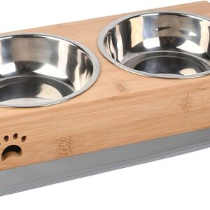 BOENTA Raised Dog Cat Bowl, Dog Bowls with Stand for Small Dogs, puppy bowls，Medium Dogs,dog feeding station,Cat Water Bowl with Non Slip Waterproof Bowl Mat,Double Pet Bowl (350ml per bowl）