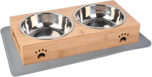 BOENTA Raised Dog Cat Bowl, Dog Bowls with Stand for Small Dogs, puppy bowls，Medium Dogs,dog feeding station,Cat Water Bowl with Non Slip Waterproof Bowl Mat,Double Pet Bowl (350ml per bowl）