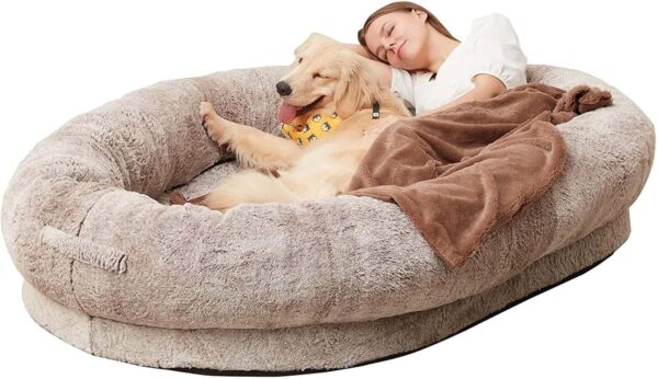 Bed Human-Sized Large Dog Bed, Human Dog Bed, Napping Orthopedic Dog Bed, Bed For Humans BeanBag Dog , Washable Faux Fur Human Dog Bed ,for People Doze Off,for People, Families, Pets ( Color : Khaki ,
