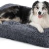 Bedsure Dog Crate Bed Large - Fluffy Dog Crate Mattress Washable with Anti Slip Bottom, Warm Pillow Cushion for Large Pets, Grey, 89x58cm