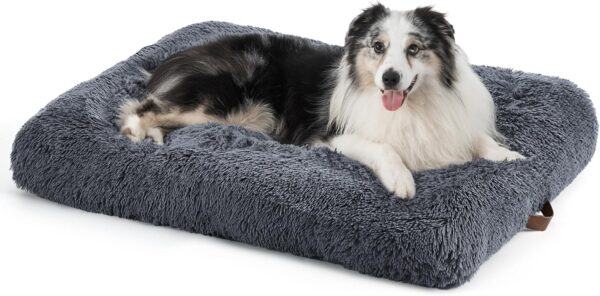 Bedsure Dog Crate Bed Large - Fluffy Dog Crate Mattress Washable with Anti Slip Bottom, Warm Pillow Cushion for Large Pets, Grey, 89x58cm