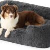 Bedsure Fluffy Dog Bed Large - 91x68x18cm Washable Dog Bed for Large Dogs, Rectangle Cuddly Bed with Soft Edge and Non-Slip Bottom, Grey