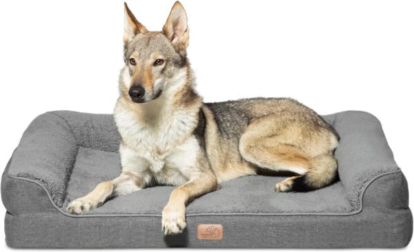 Bedsure Orthopedic Dog Bed Large - Washable Dog Sofa Bed Couch with Removable Cover& Nonskid Bottom, Dark Grey, 91x68x18cm