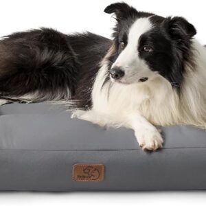 Bedsure Waterproof Dog Bed Large - Washable Dog Bed Mattress with Oxford Fabric, Pet Pillow Cushion for Crate, Grey Dog Mat Outdoor, 91x68x10cm