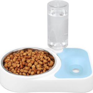 Belle Vous Blue Automatic Water Dispenser/Feeder Pet Food Bowl - 500ml/17oz Capacity - Plastic Gravity Pet Food Dispenser - Water/Food Bowl for Cats, Small/Medium/Large Dogs, Rabbits & Other Animals