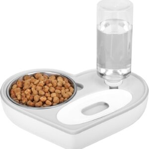 Belle Vous Heart-Shaped 2-in-1 Automatic Water Dispenser & Pet Food Bowl - Plastic Gravity Waterer and Feeder for Small to Medium Cats, Dogs & Rabbits