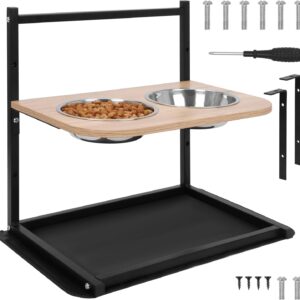 Belle Vous Raised Dog Bowls with Spillproof Mat - Stainless Steel Food and Water Bowls with Adjustable Height Stand & Non-Slip Mat - Elevated Pet Feeder for Small, Medium & Large Dogs/Cats