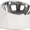Belle Vous Stainless Steel Dog Food Bowl with Detachable Slanted Stand - 470ml/16oz Tilted Angle Raised Feeding Bowl - Non-Slip & Non-Spill Pet Feeder/Water Bowl for Small/Medium Dogs & Cats - White